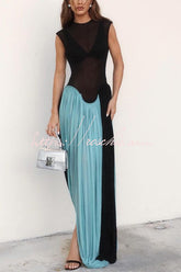 Lynelle – Ärmelloses Maxikleid mit Rundhalsausschnitt und Kontrastsaum, sexy, schmale Passform und drapiertem Schnitt
